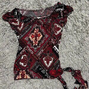 Three Hearts Red and Black Patterned Blouse